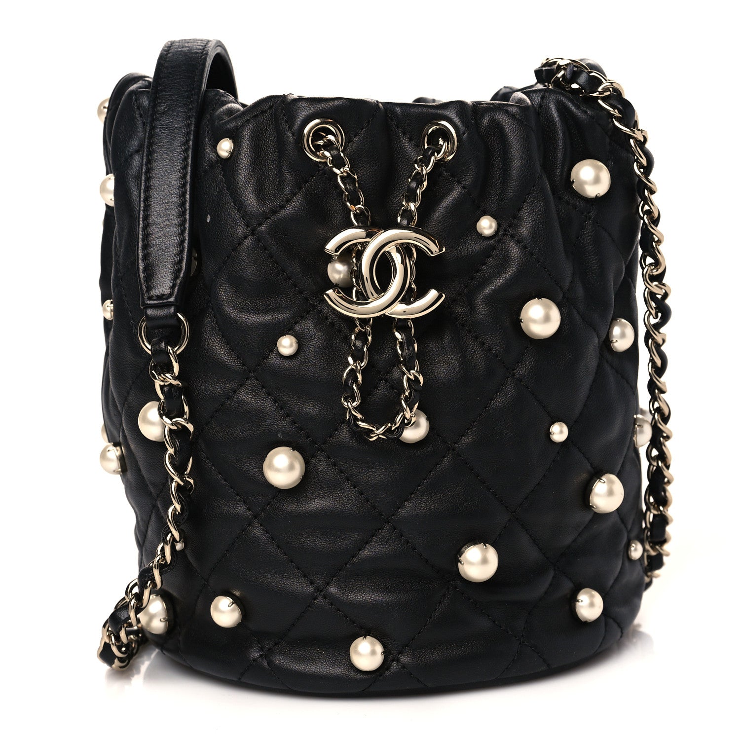 Chanel Lambskin Quilted Pearl About Pearls Drawstring Bag Black 1 of 10