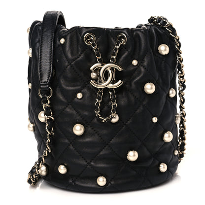 Chanel Lambskin Quilted Pearl About Pearls Drawstring Bag Black 1 of 10