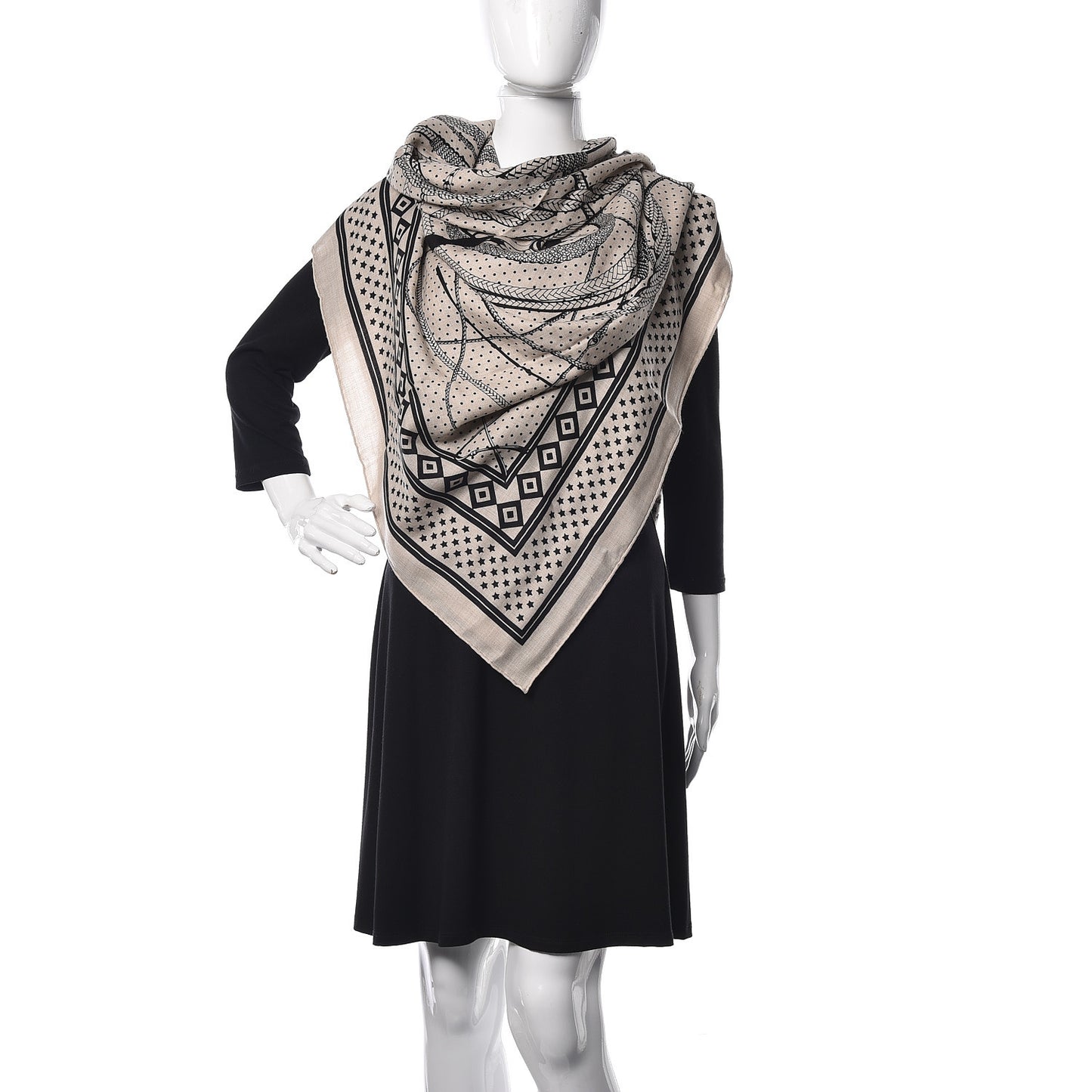 Silk Cashmere Fouets Et Badines Bandana Shawl 140 Naturel Black