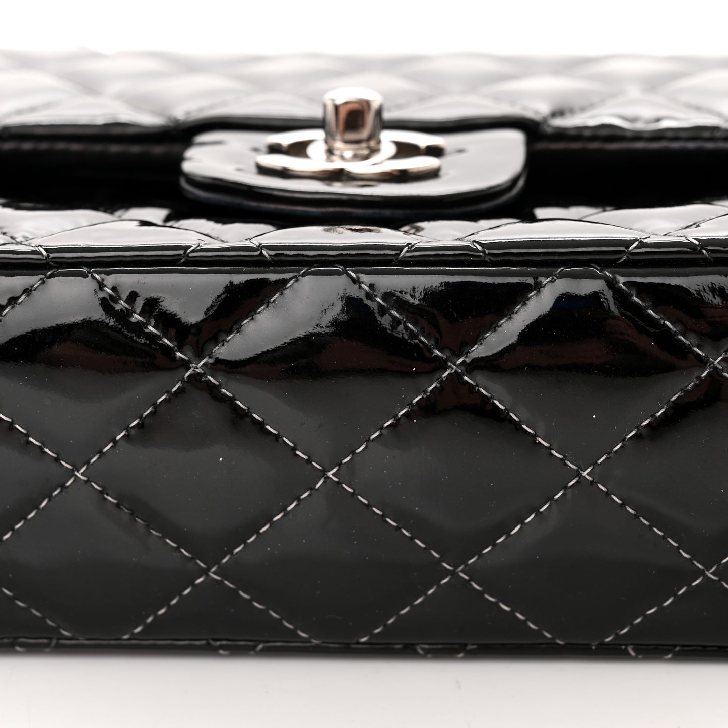 Patent Quilted Medium Double Flap Black
