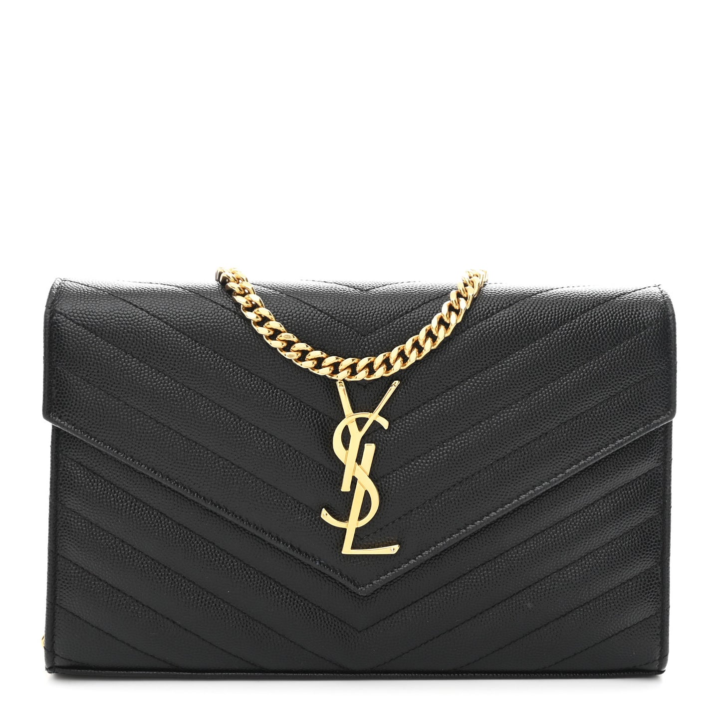 Grain De Poudre Matelasse Chevron Monogram Chain Wallet Black