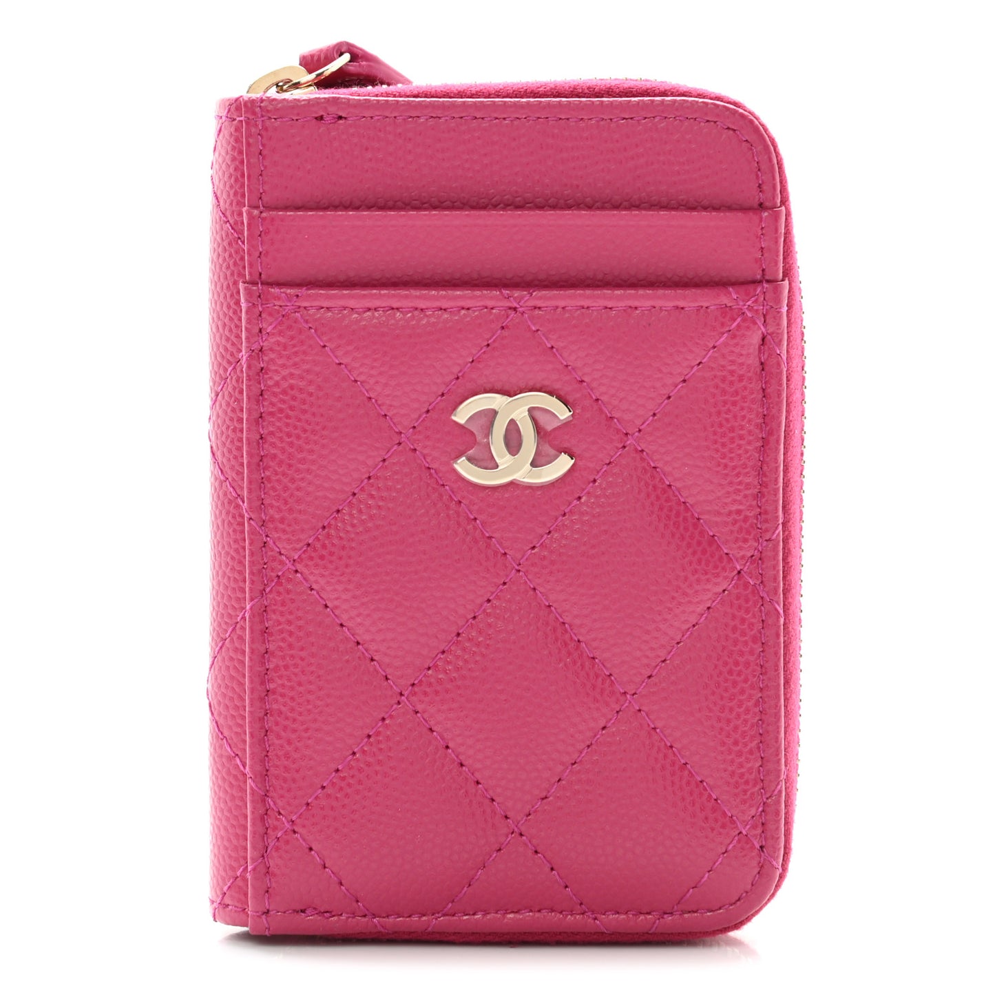 Caviar Quilted Zip Card Holder Fuchsia