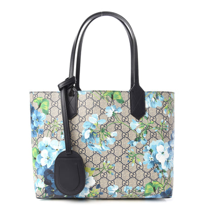 Gucci GG Supreme Monogram Blooms Small Reversible Tote Beige Blue Navy 1 of 16