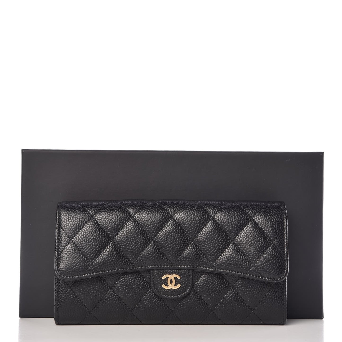 Caviar Quilted Large Gusset Flap Wallet Black