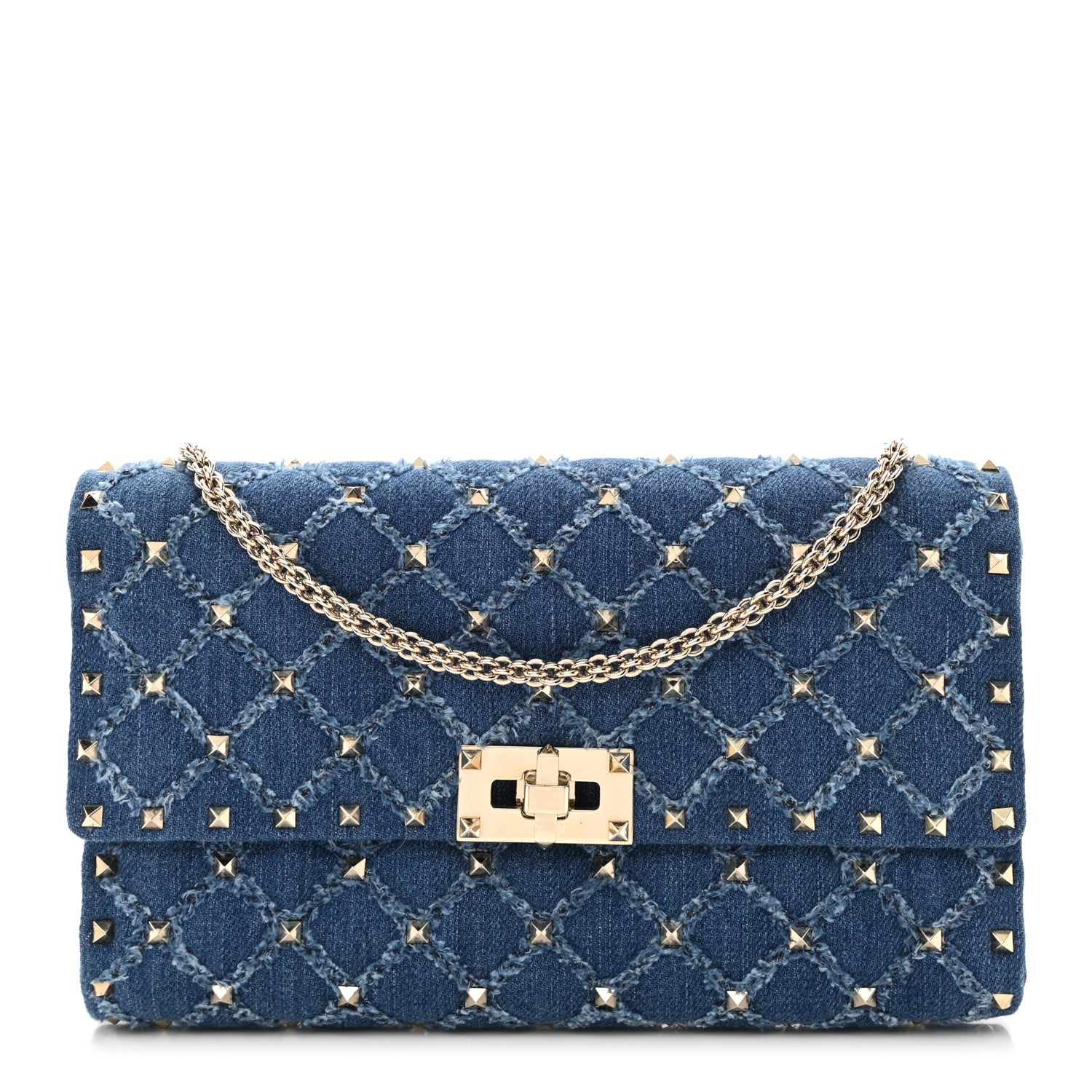 Valentino Garavani Denim Rockstud Spike Wallet on Chain Blue 1 of 9
