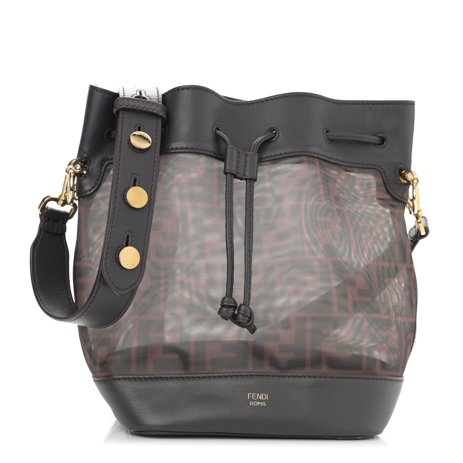 Fendi Mesh Vitello Grace F is Fendi FF 1974 Grande Mon Tresor Bucket Bag Marrone Black Ebano 1 of 9