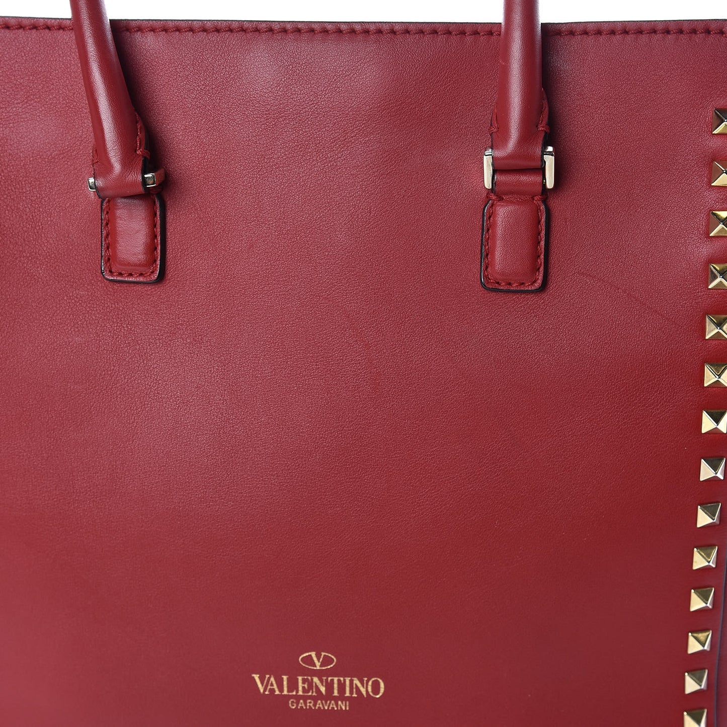 Vitello Rockstud Double Handle Tote Rosso Valentino