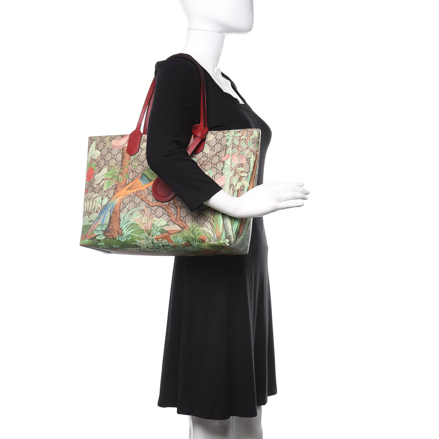 GG Supreme Monogram Tian Medium Shopping Tote Beige Multicolor Red