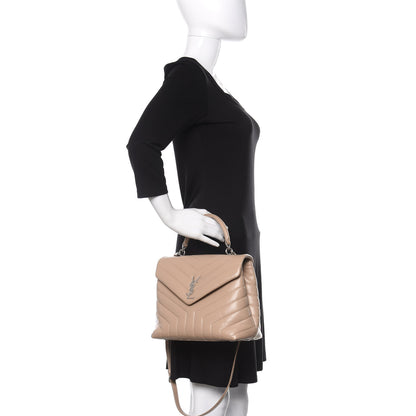 Saint Laurent Calfskin Y Quilted Monogram Medium Loulou Satchel Dark Beige 3 of 13