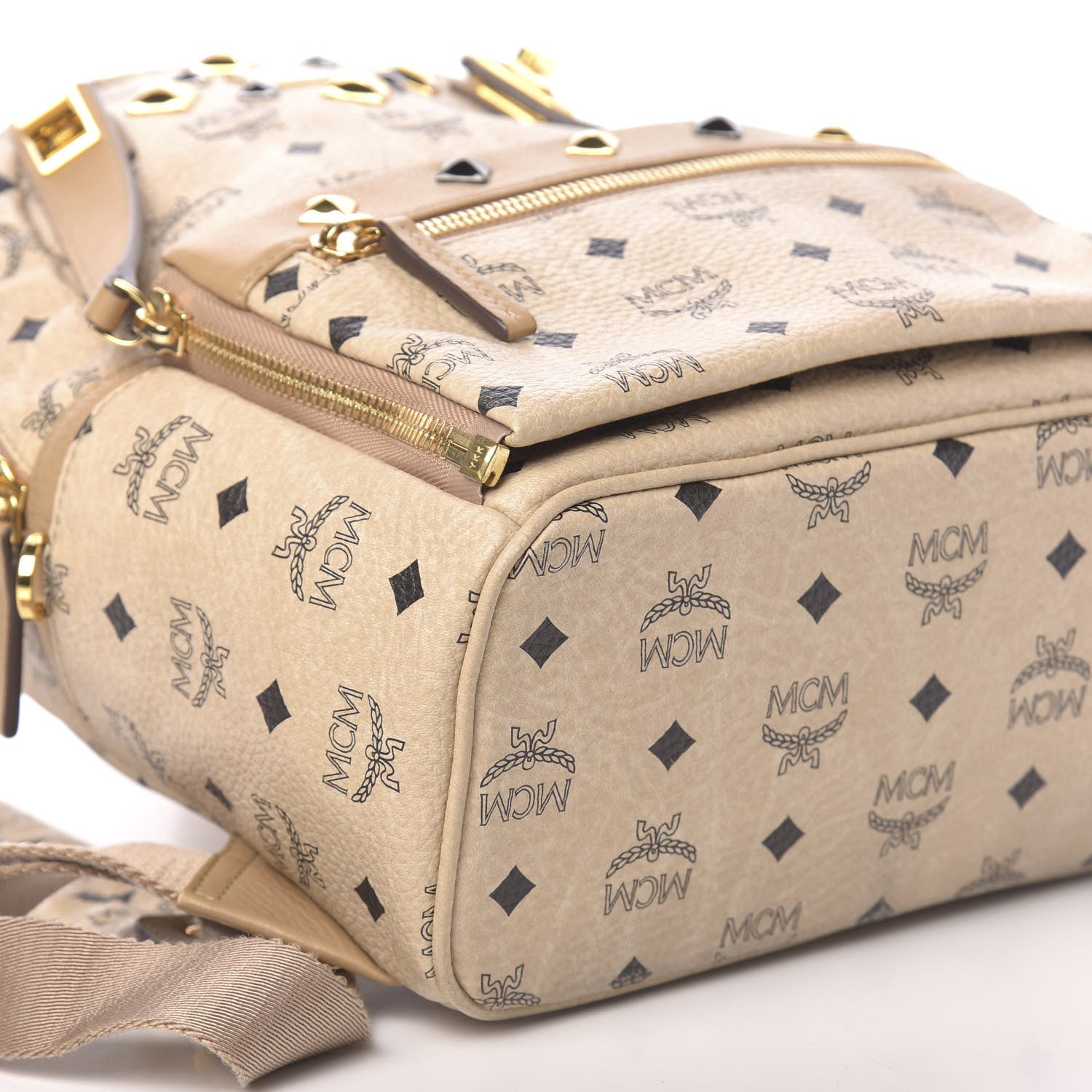 MCM Visetos Studded Small Dual Stark Backpack Beige 8 of 9