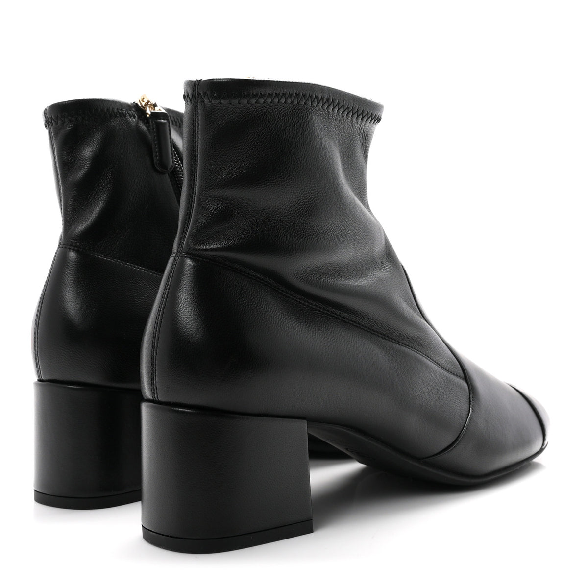 Stretch Lambskin Cap Toe CC Uniform Short Boots 40.5 Black