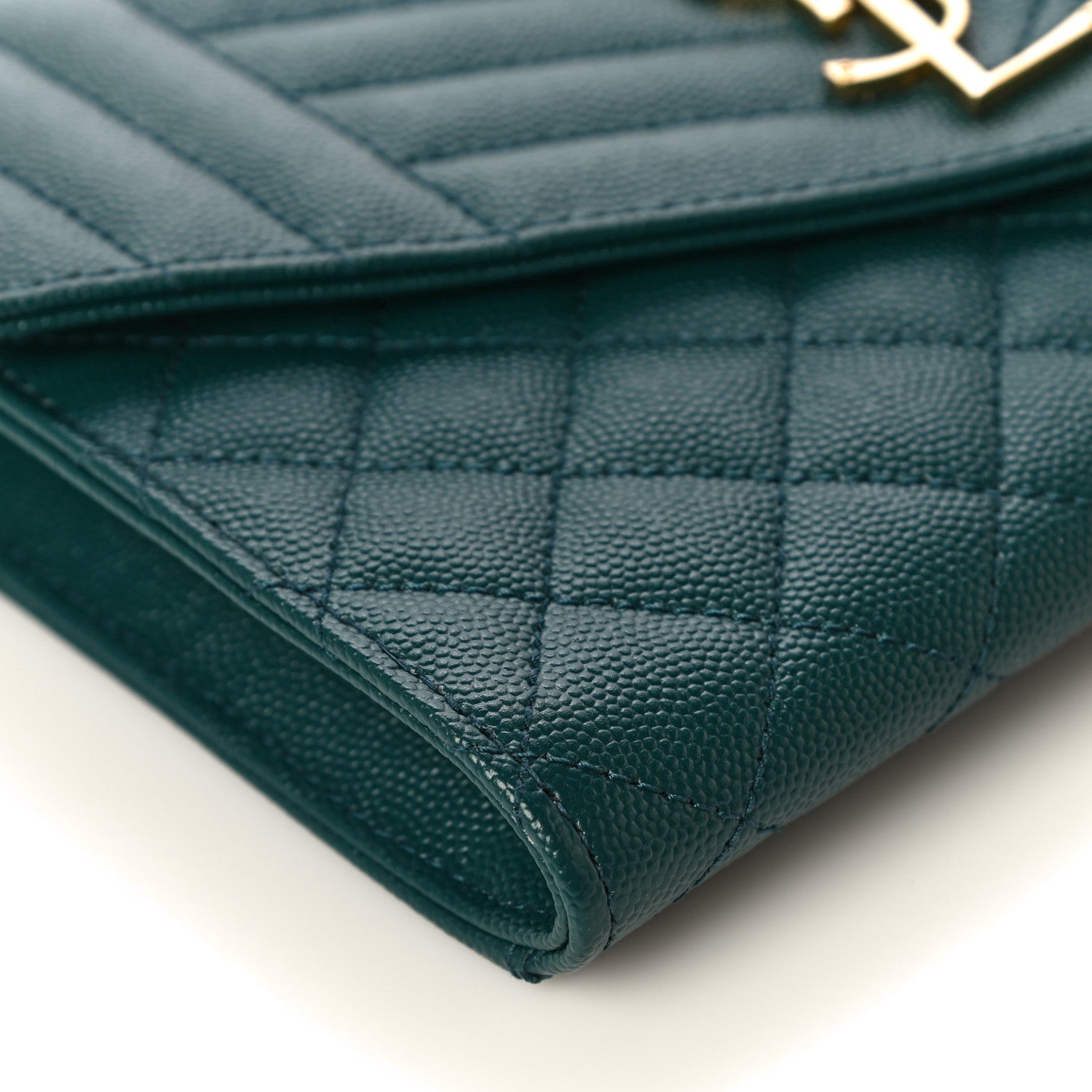 Saint Laurent Grain De Poudre Textured Mixed Matelasse Triquilt Monogram Clutch Sea Turquois 9 of 11