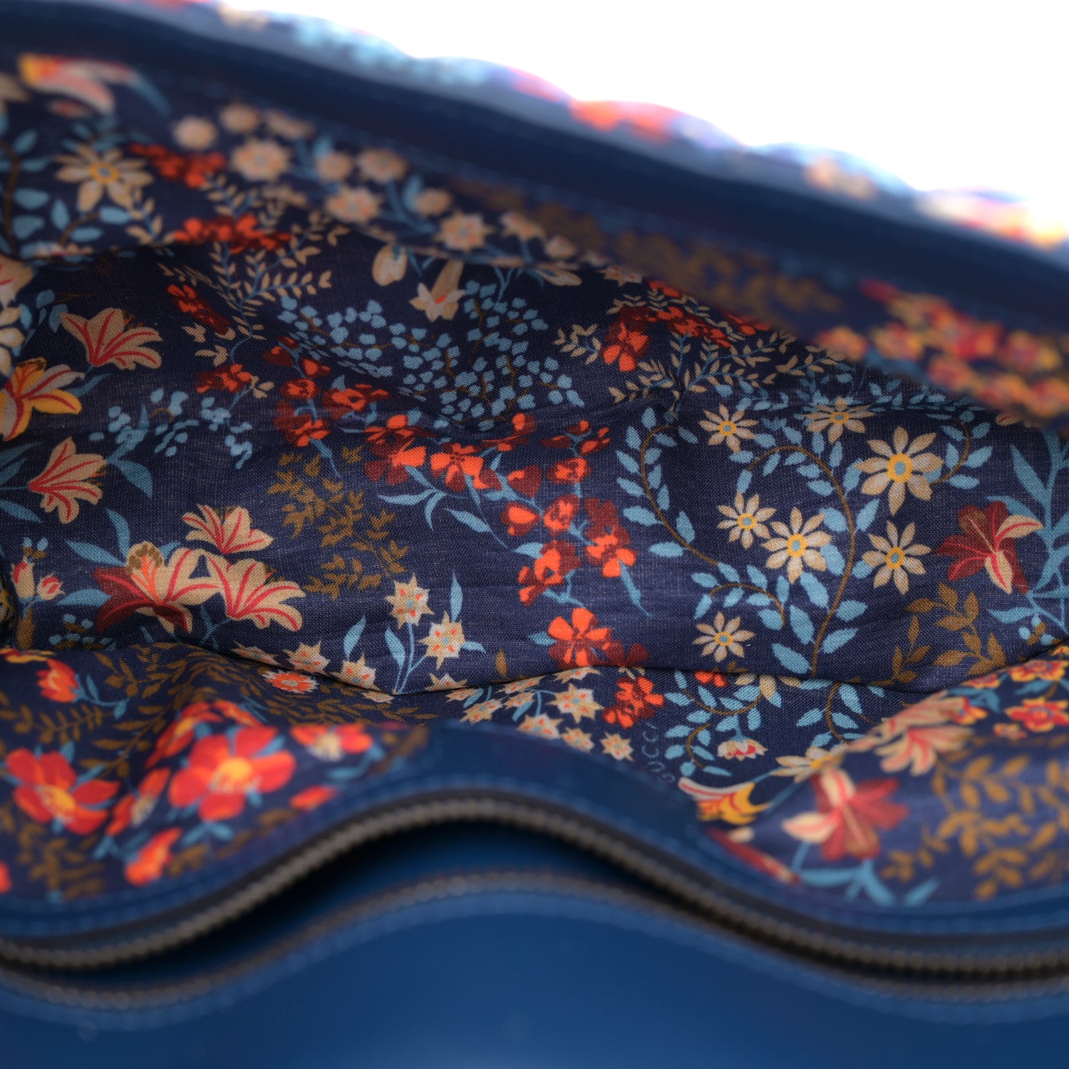 Gucci Cotton Calfskin Matelasse Floral Print Small GG Marmont Shoulder Bag Blue Red Deep Ocean Blue 5 of 11