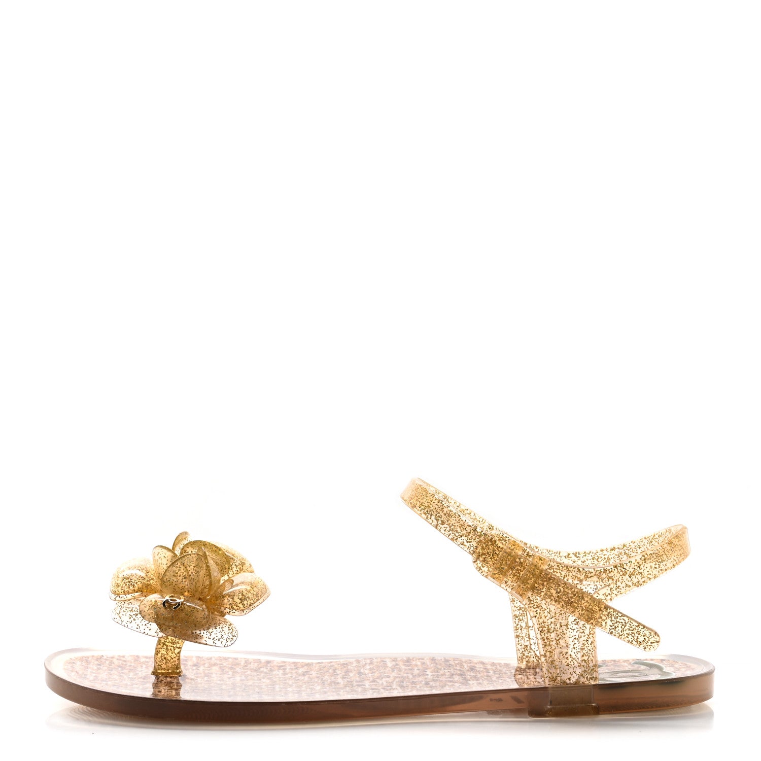 Chanel Jelly Camellia Glitter Thong Sandals 35 Beige 1 of 9