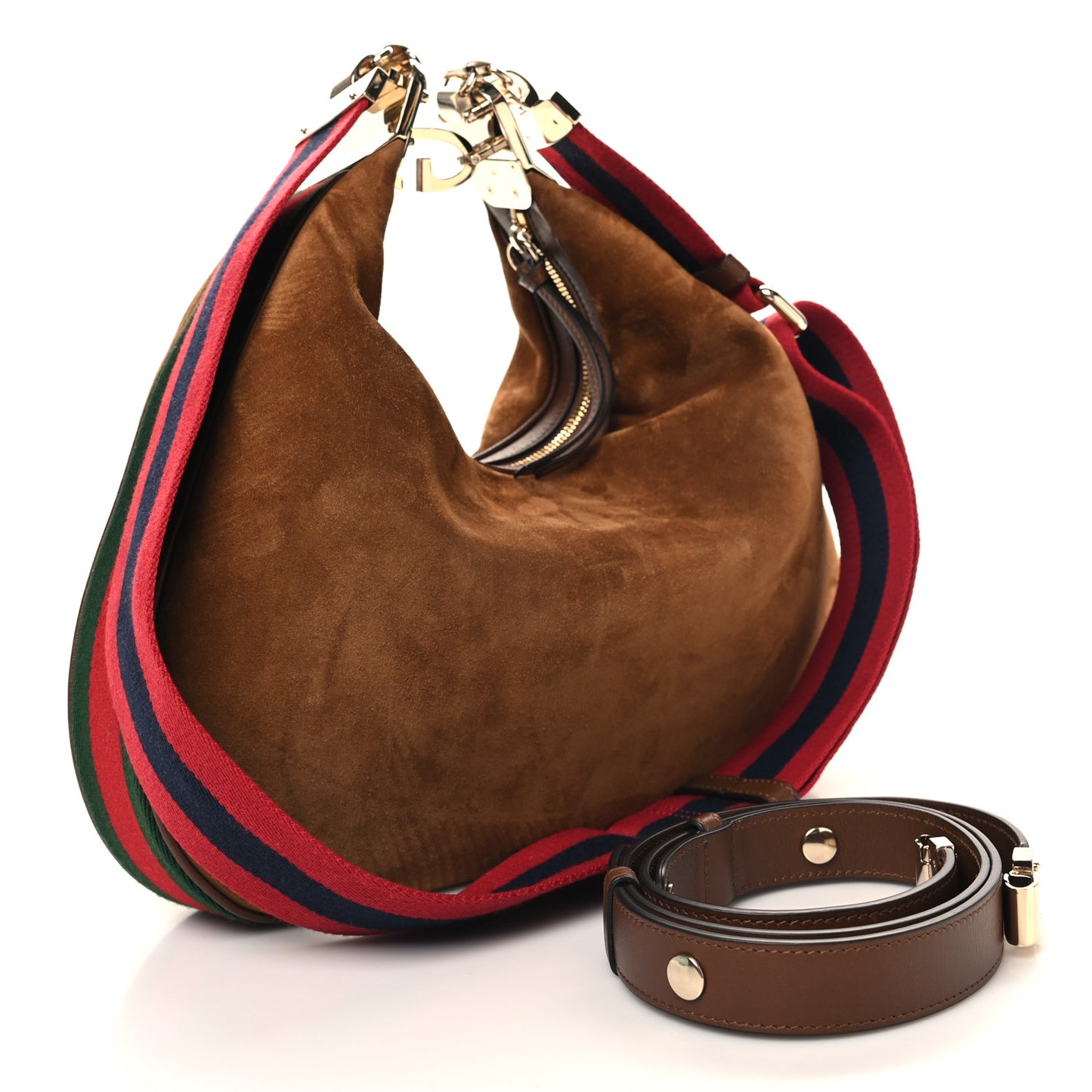 Suede Web Large Attache Shoulder Bag Brown