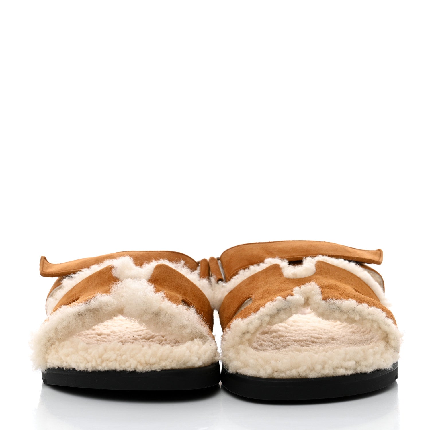 Hermes Suede Goatskin Woolskin Womens Chypre Sandals 39 Naturel Ecru 2 of 9