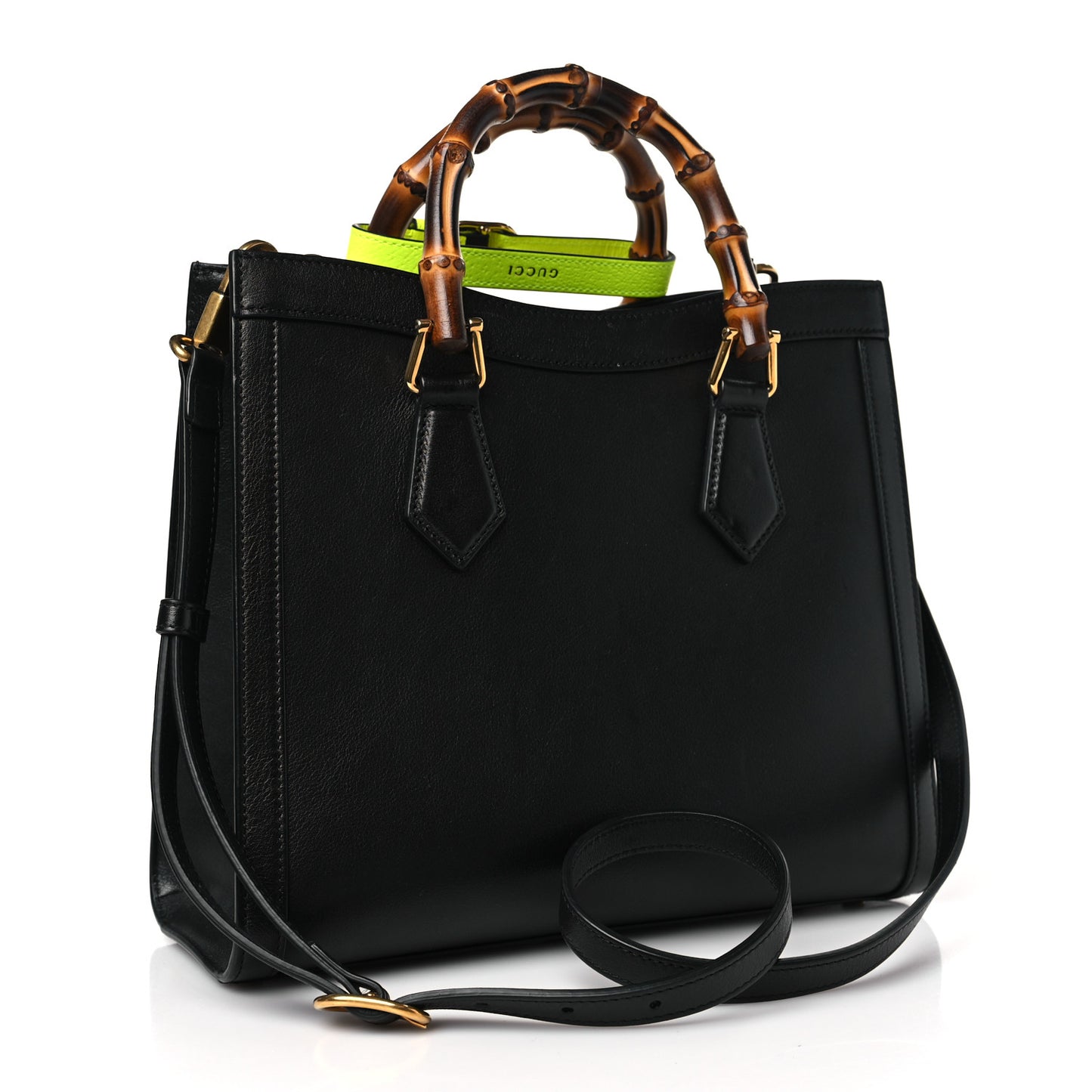 Calfskin Small Diana Tote Bag Black Yellow Fluo
