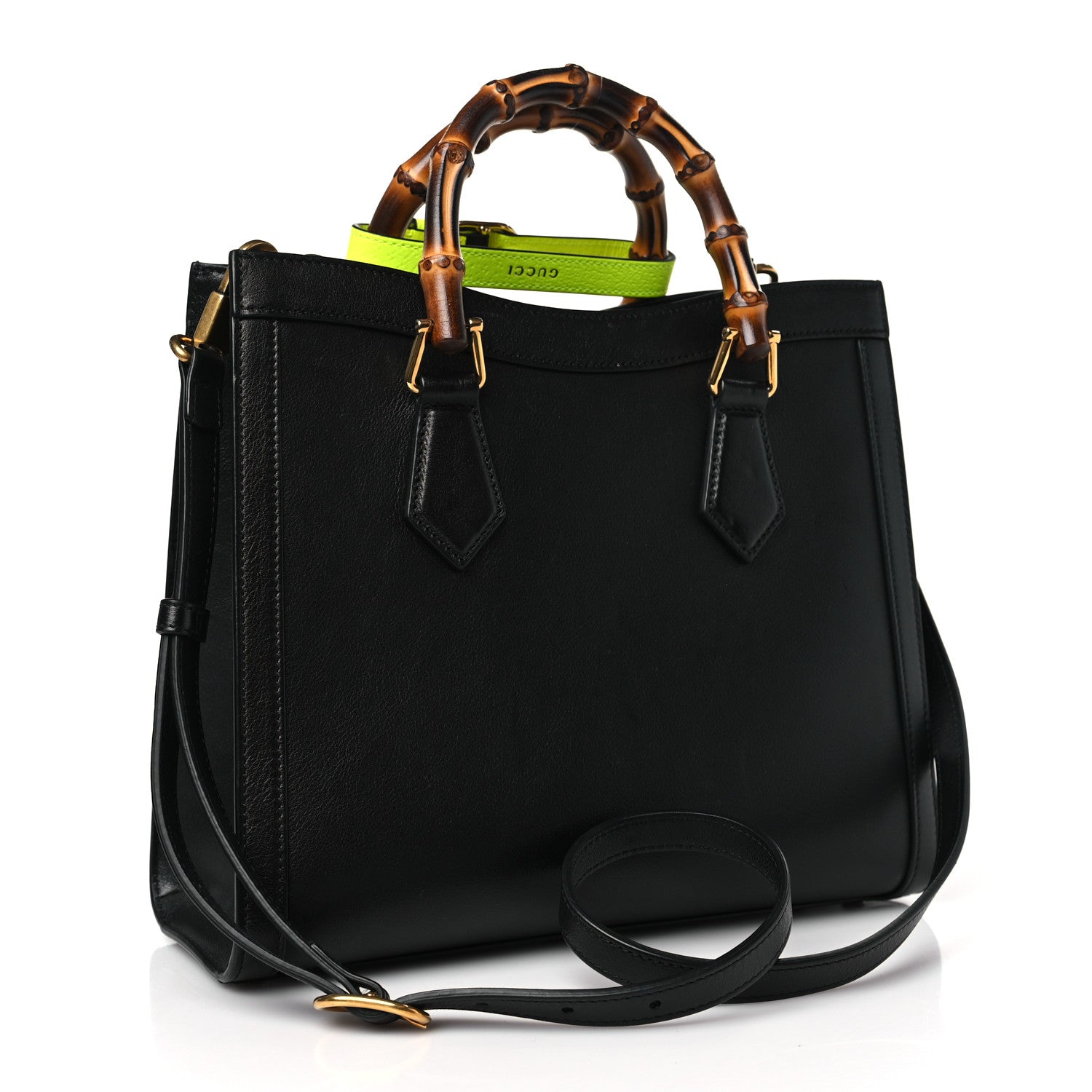 Gucci Calfskin Small Diana Tote Bag Black Yellow Fluo 3 of 9