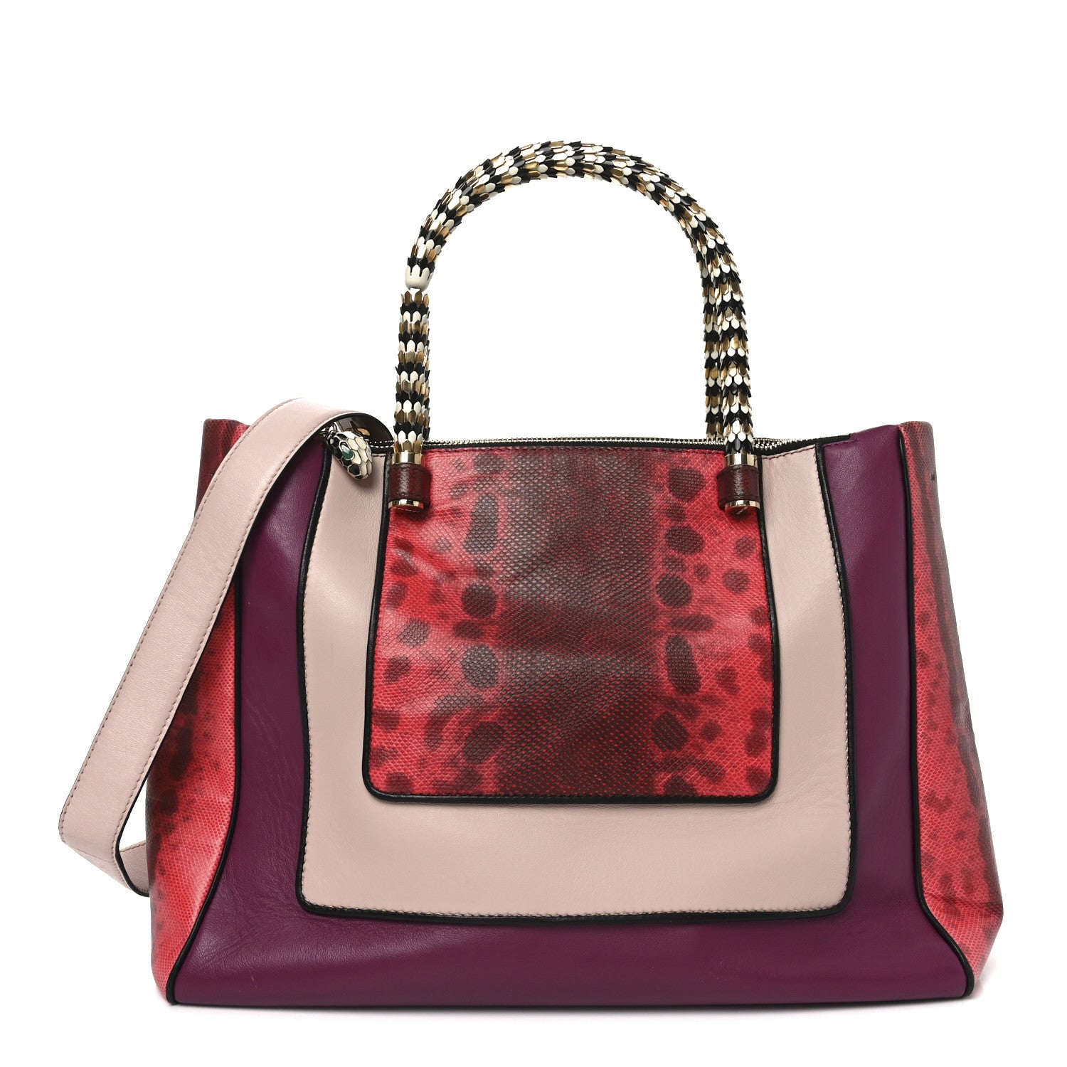 Bulgari Nappa Karung Serpenti Top Handle Tote Pink Multicolor 1 of 10