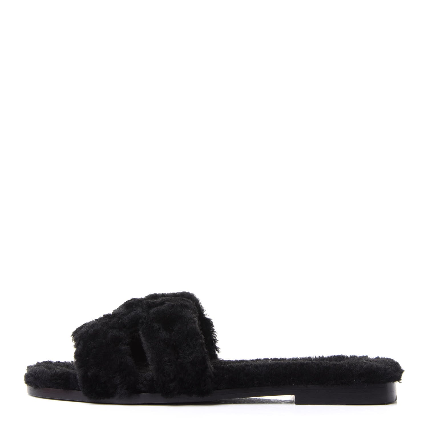 Hermes Woolskin Oran Sandals 37.5 Black 1 of 9