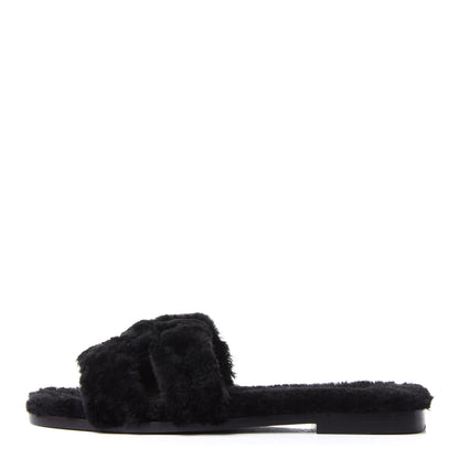 Hermes Woolskin Oran Sandals 37.5 Black 1 of 9
