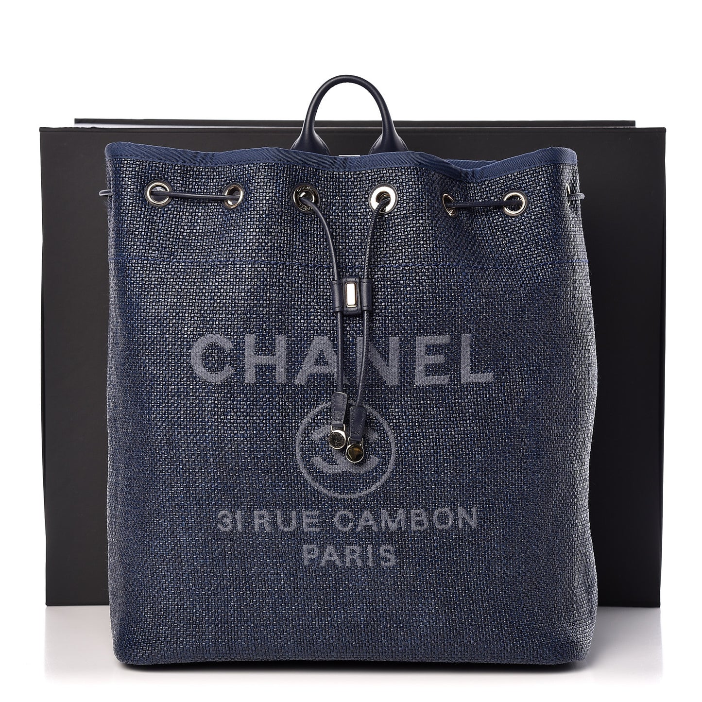 Woven Straw Medium Deauville Backpack Blue