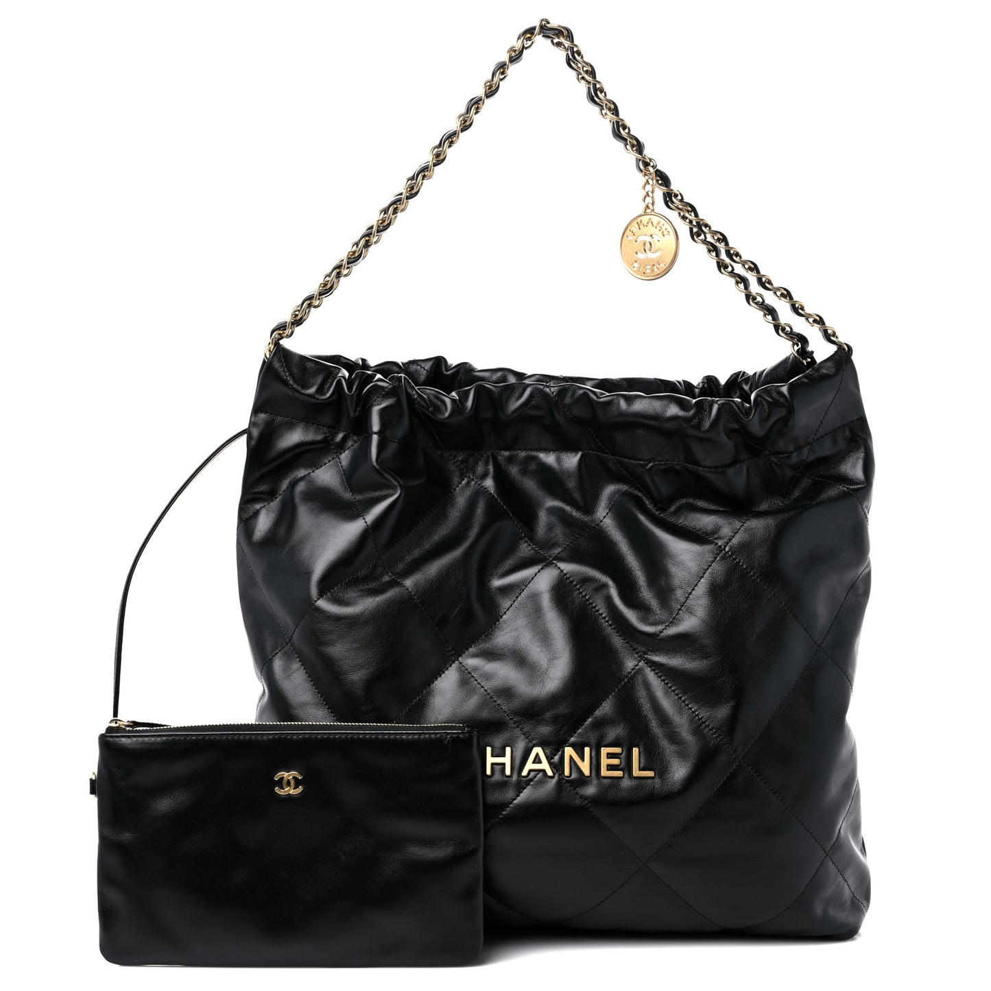 Shiny Calfskin Quilted Chanel 22 Black