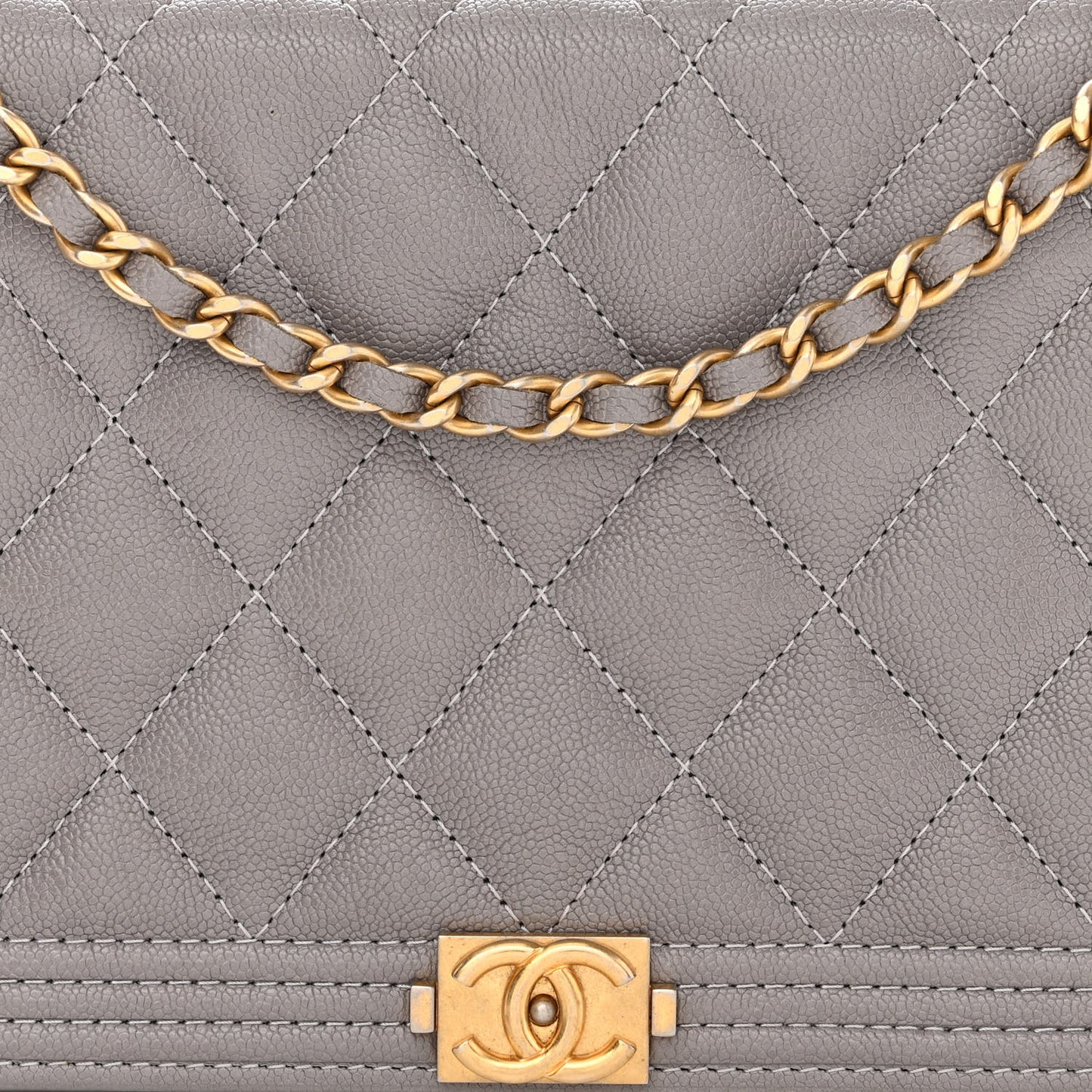 Caviar Quilted Boy Wallet On Chain WOC Grey