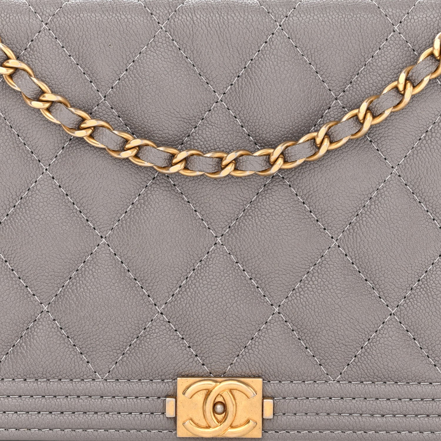 Chanel Caviar Quilted Boy Wallet On Chain WOC Grey 11 of 13