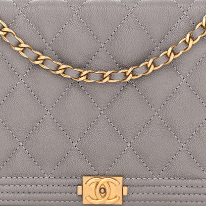Chanel Caviar Quilted Boy Wallet On Chain WOC Grey 11 of 13