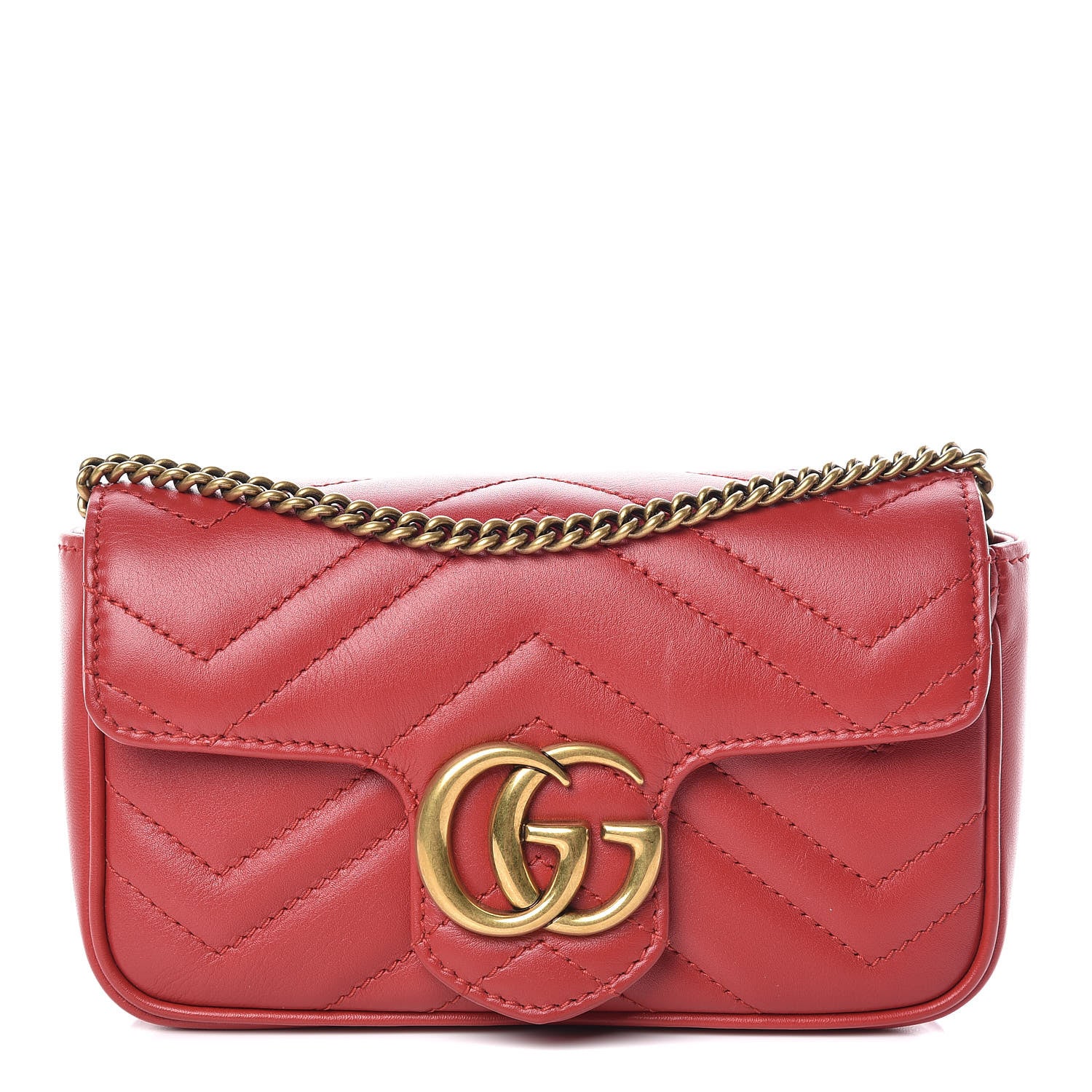 Gucci Calfskin Matelasse Super Mini GG Marmont Shoulder Bag Hibiscus Red 1 of 12