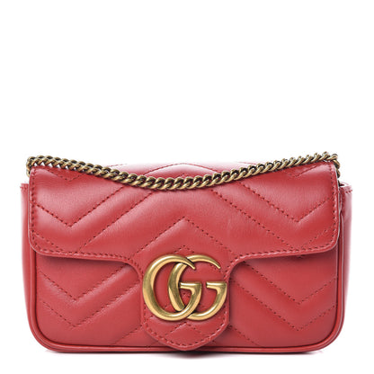 Gucci Calfskin Matelasse Super Mini GG Marmont Shoulder Bag Hibiscus Red 1 of 12