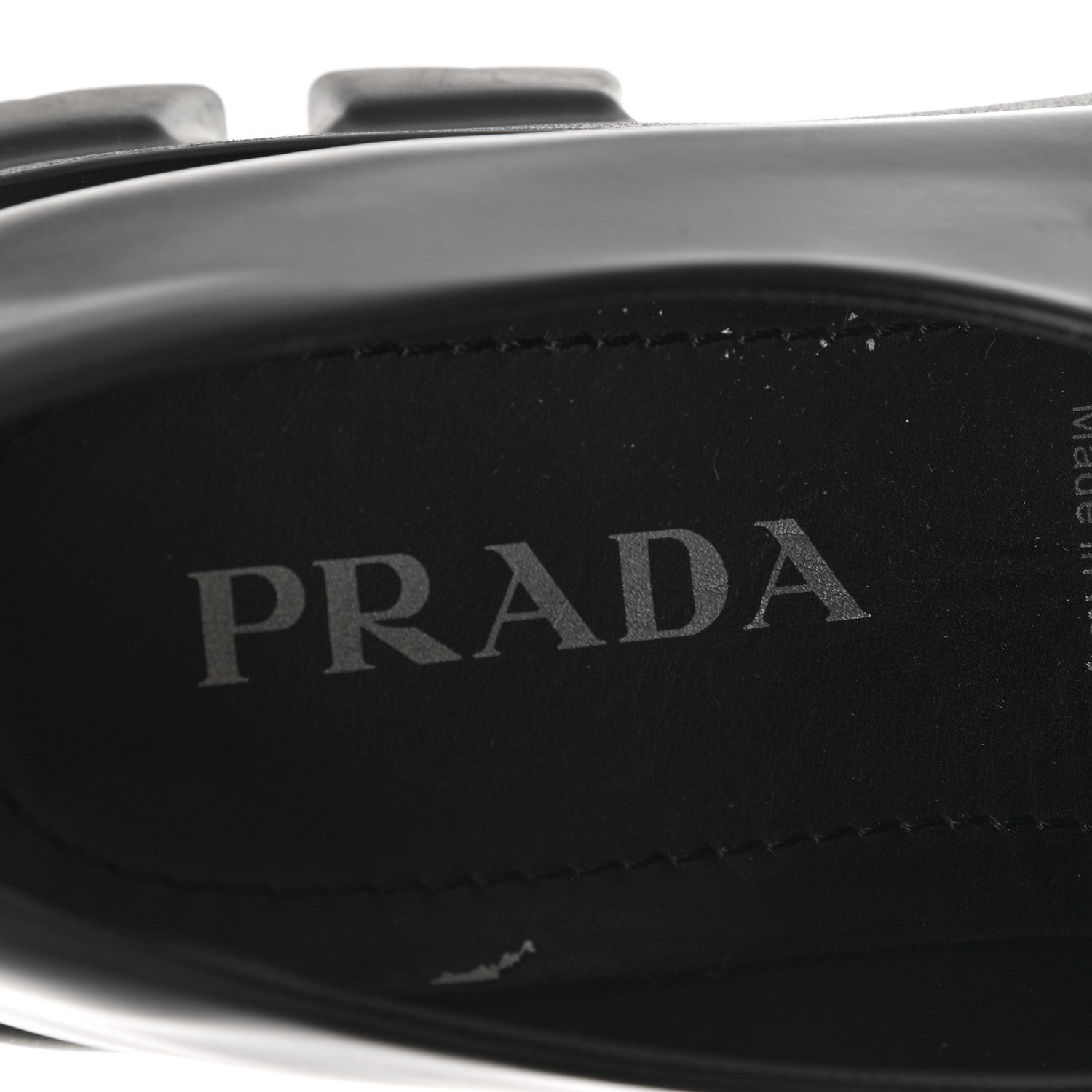 Prada Spazzolato Rois Metal Triangle Logo Monolith 55mm Loafers 41 Black 7 of 9
