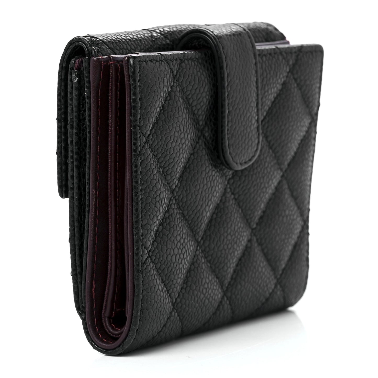 Caviar Quilted Compact French Flap Wallet Black