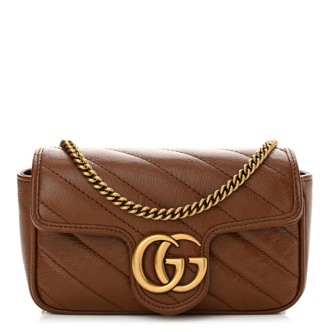 Azalea Calfskin Matelasse Diagonal Super Mini GG Marmont Shoulder Bag Cuir