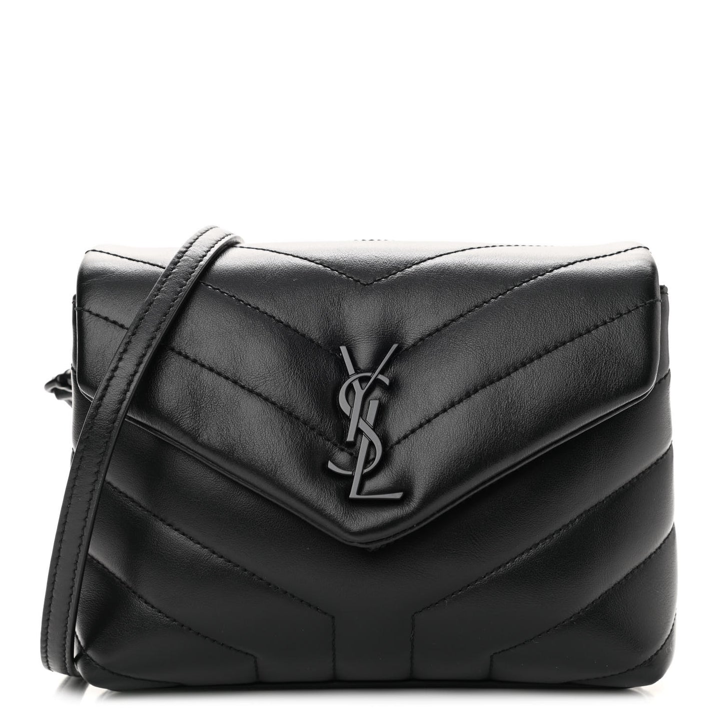Calfskin Y Quilted Monogram Toy Loulou Crossbody Bag Black