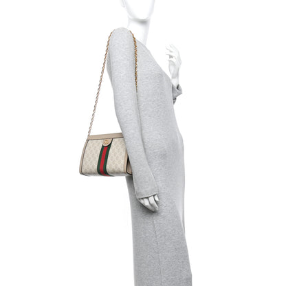 Gucci GG Supreme Monogram Textured Dollar Calfskin Web Small Ophidia Chain Shoulder Bag Beige Mystic White Oatmeal 2 of 11