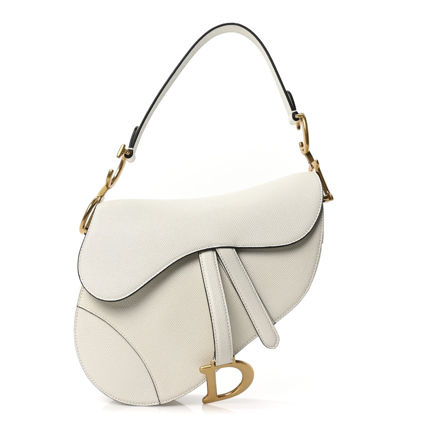 Grained Calfskin Saddle Bag White