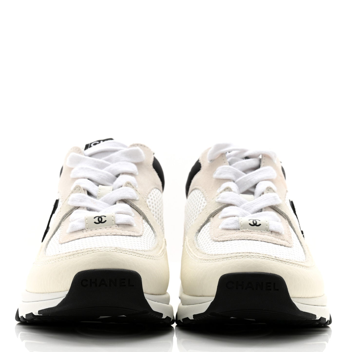 Mesh Suede Calfskin Grained Calfskin Womens CC Sneakers 36 White Black
