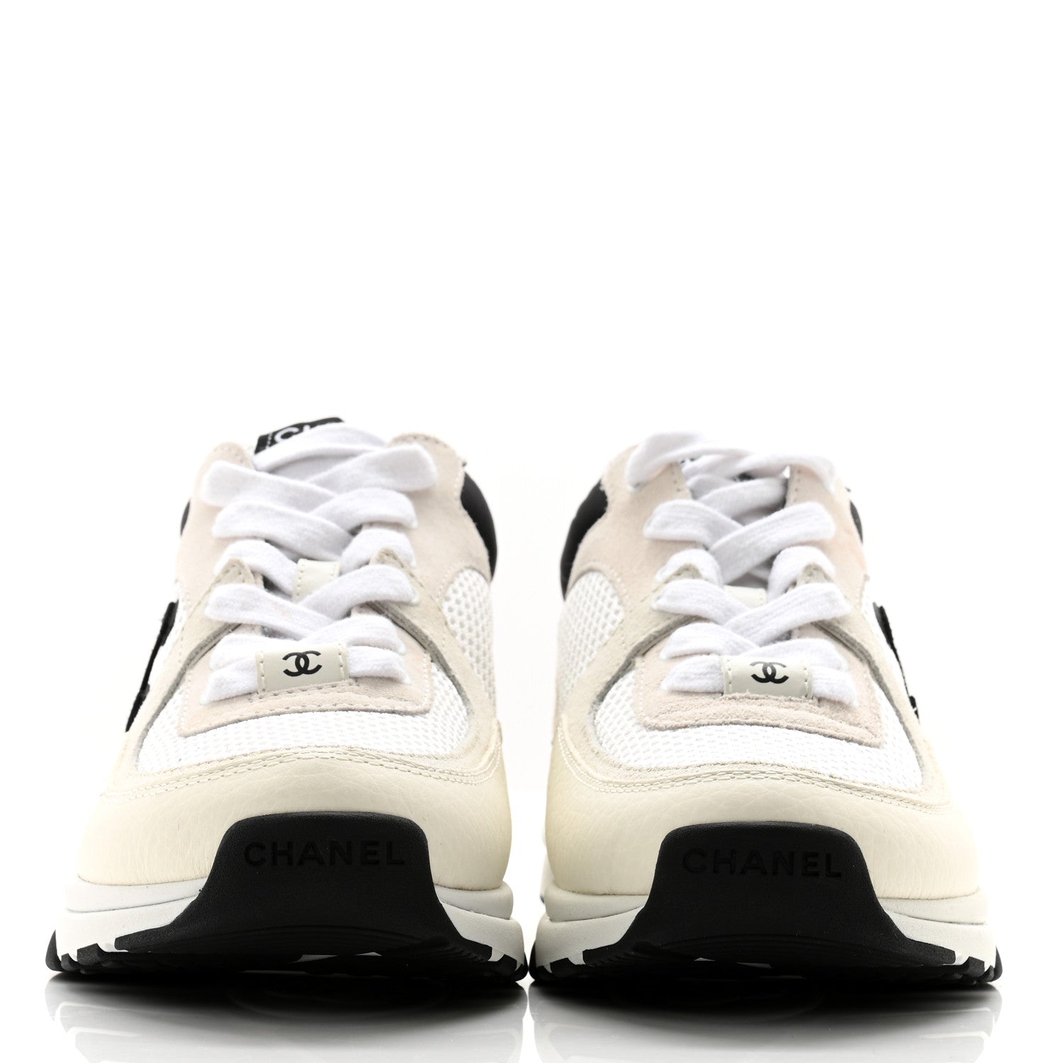 Chanel Mesh Suede Calfskin Grained Calfskin Womens CC Sneakers 36 White Black 2 of 12