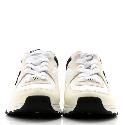 Chanel Mesh Suede Calfskin Grained Calfskin Womens CC Sneakers 36 White Black 2 of 12