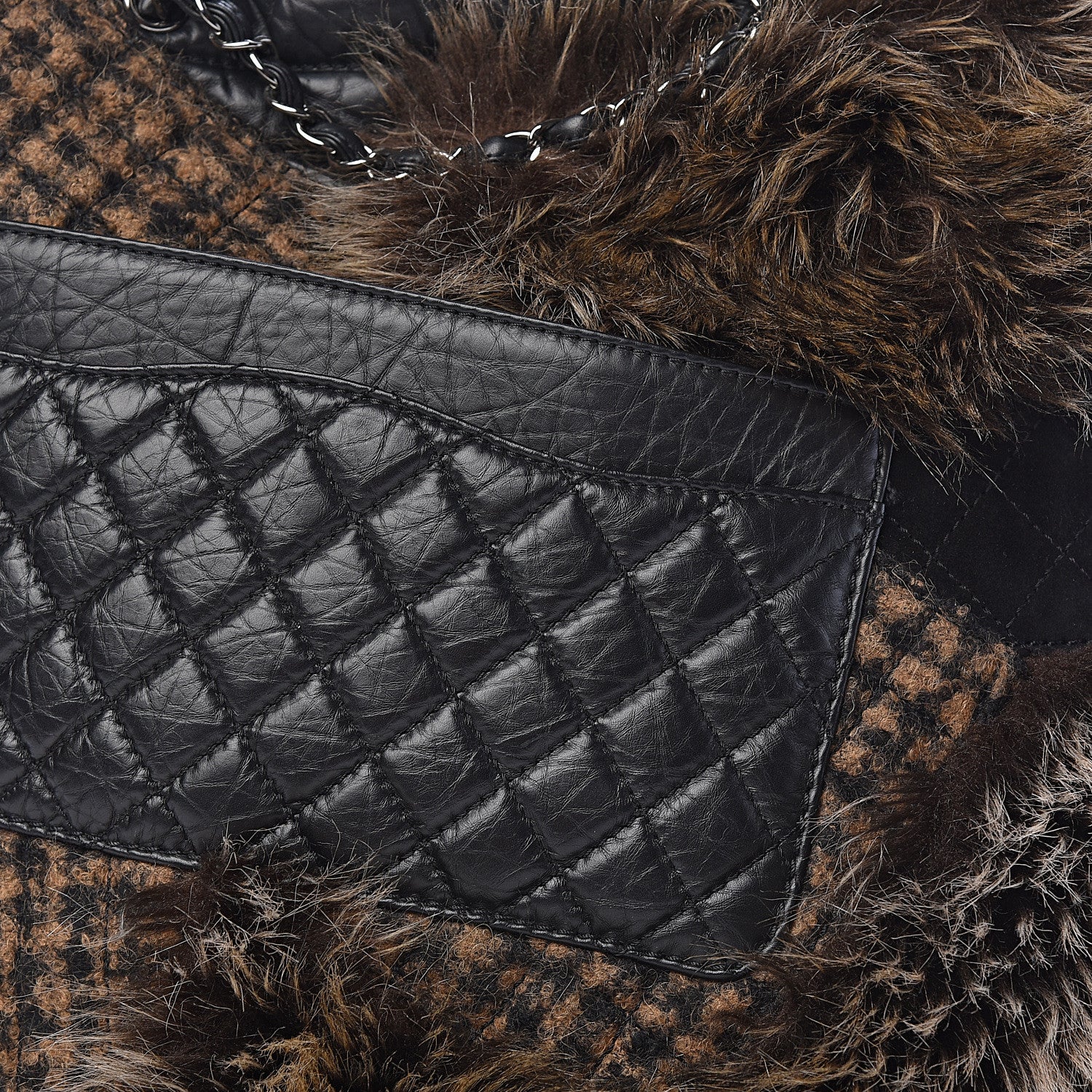 Chanel Tweed Lambskin Fantasy Fur Karl's Cabas Tote Black 8 of 15