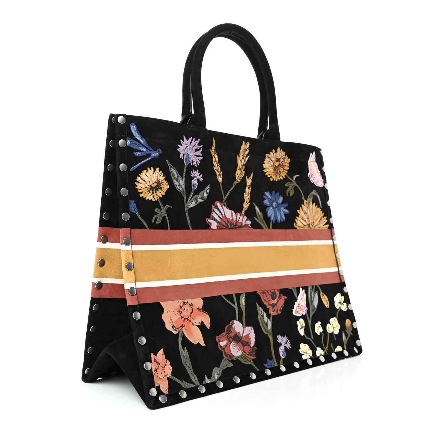 Suede Floral Hand Painted Large Book Tote Black