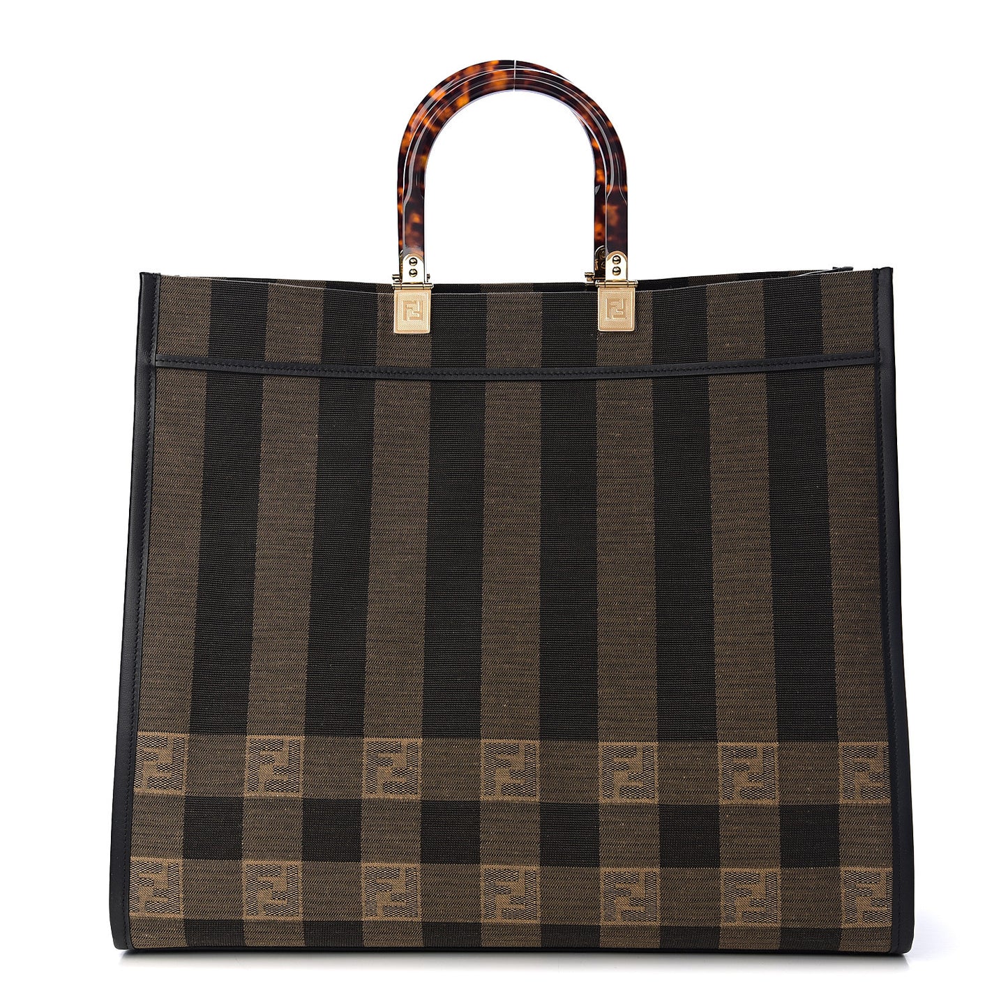 Fabric Jacquard Vitello Seta Plexiglass Pequin Gingham Large Fendi Sunshine Shopper Tote Tobacco Moro Black