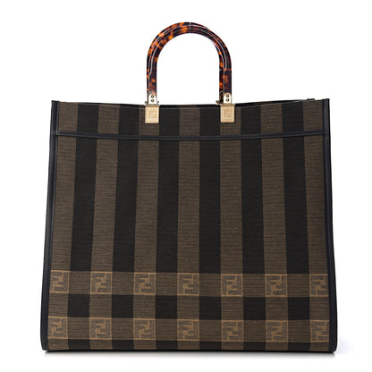 Fendi Fabric Jacquard Vitello Seta Plexiglass Pequin Gingham Large Fendi Sunshine Shopper Tote Tobacco Moro Black 1 of 11