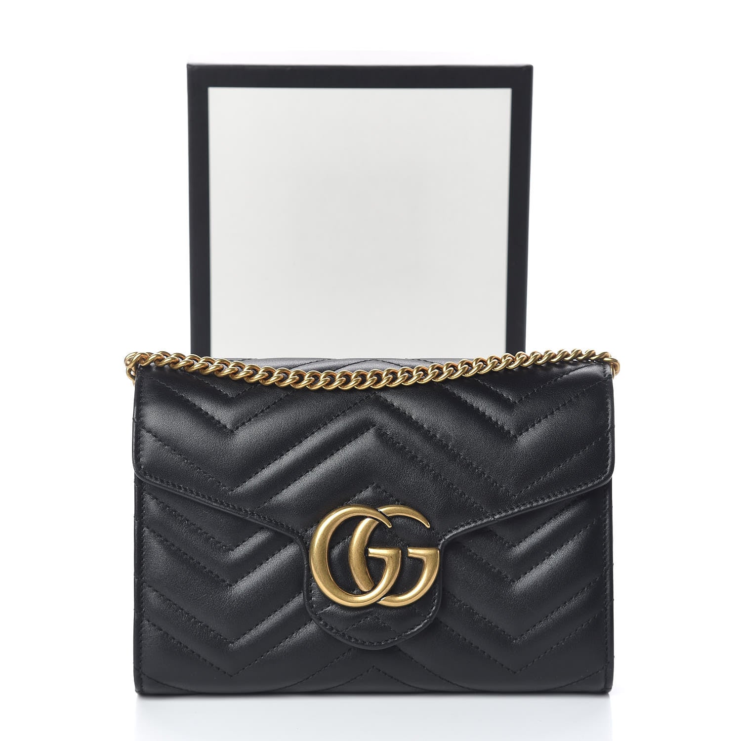 Gucci Calfskin Matelasse GG Marmont Chain Wallet Black 11 of 11
