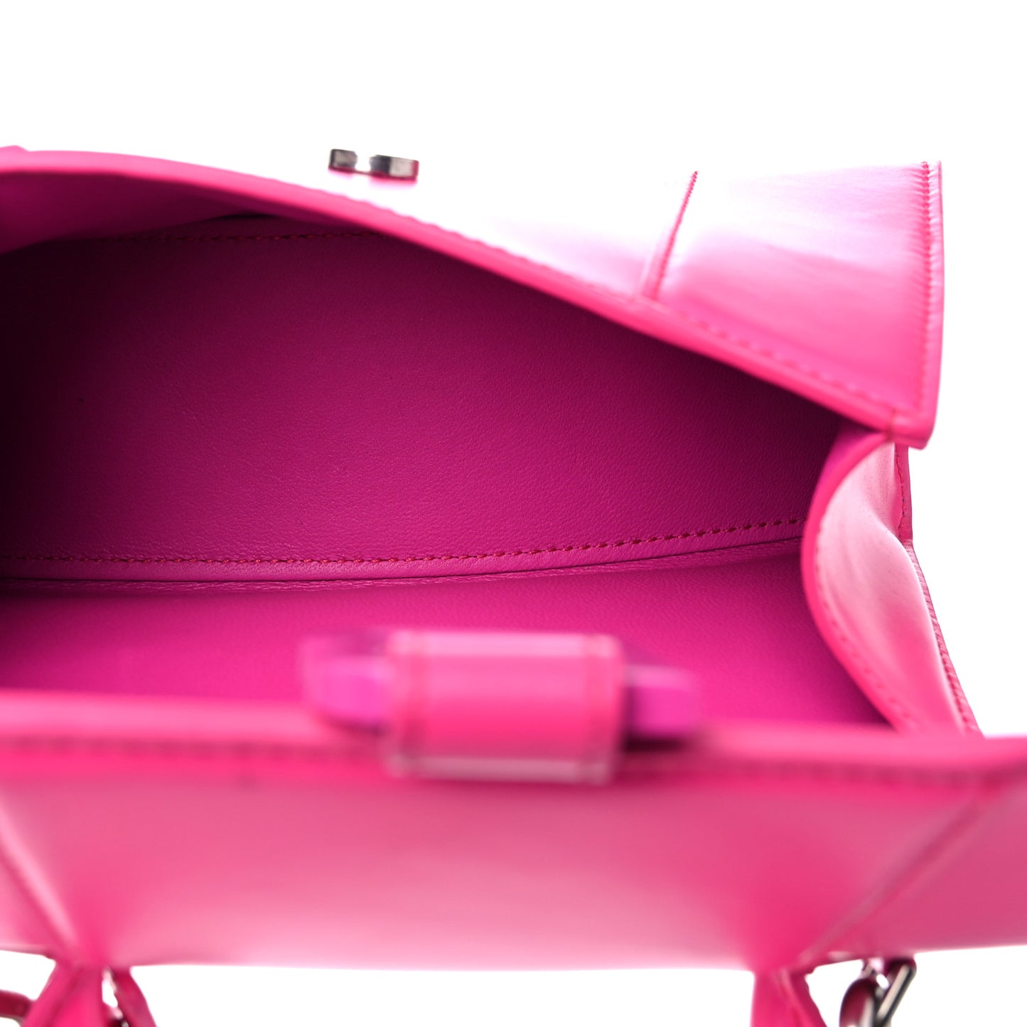 Shiny Box Calfskin Tonal B Hourglass Top Handle Bag XS Fuchsia