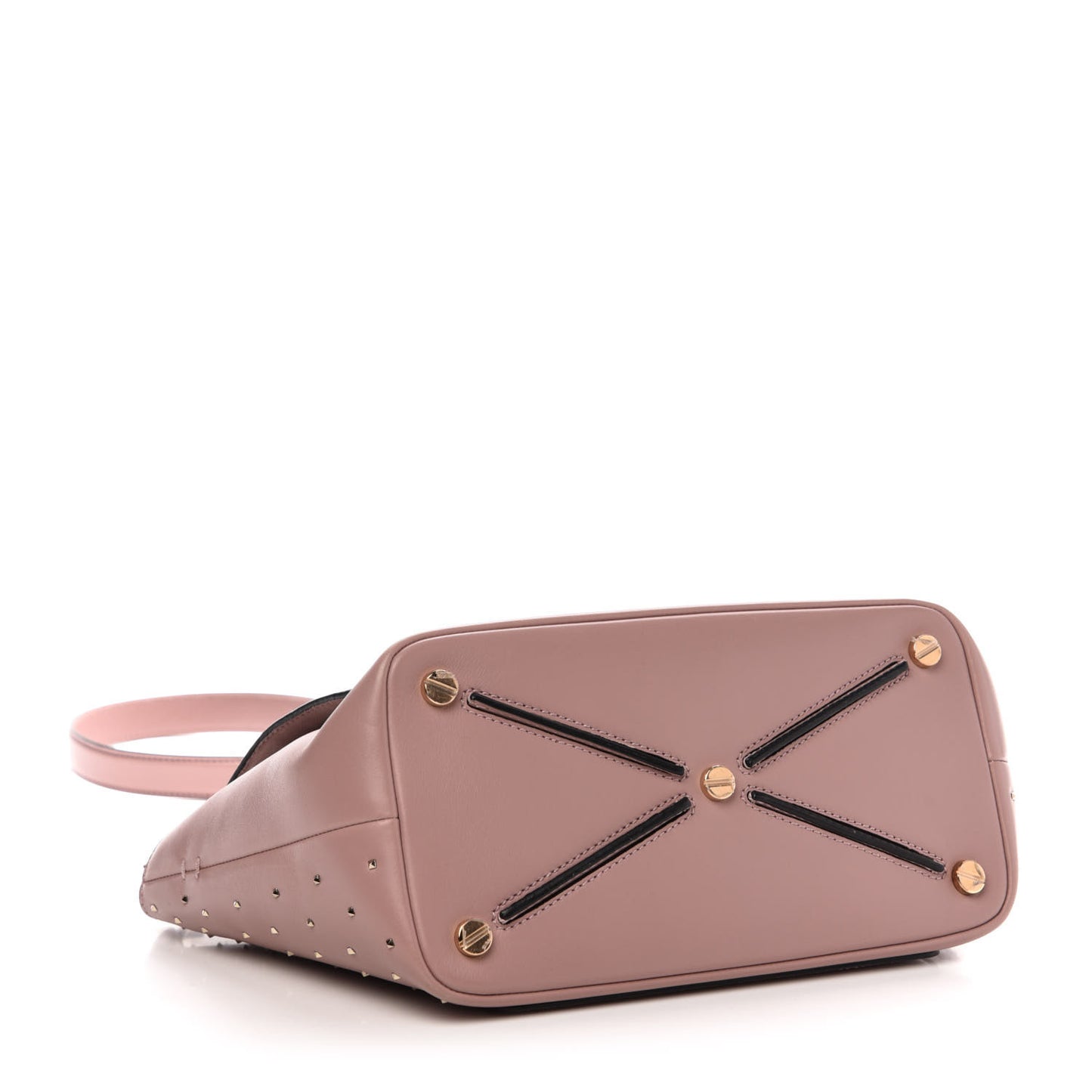 Calfskin Small Rockstud All Over Demilune Double Handle Satchel Lipstick