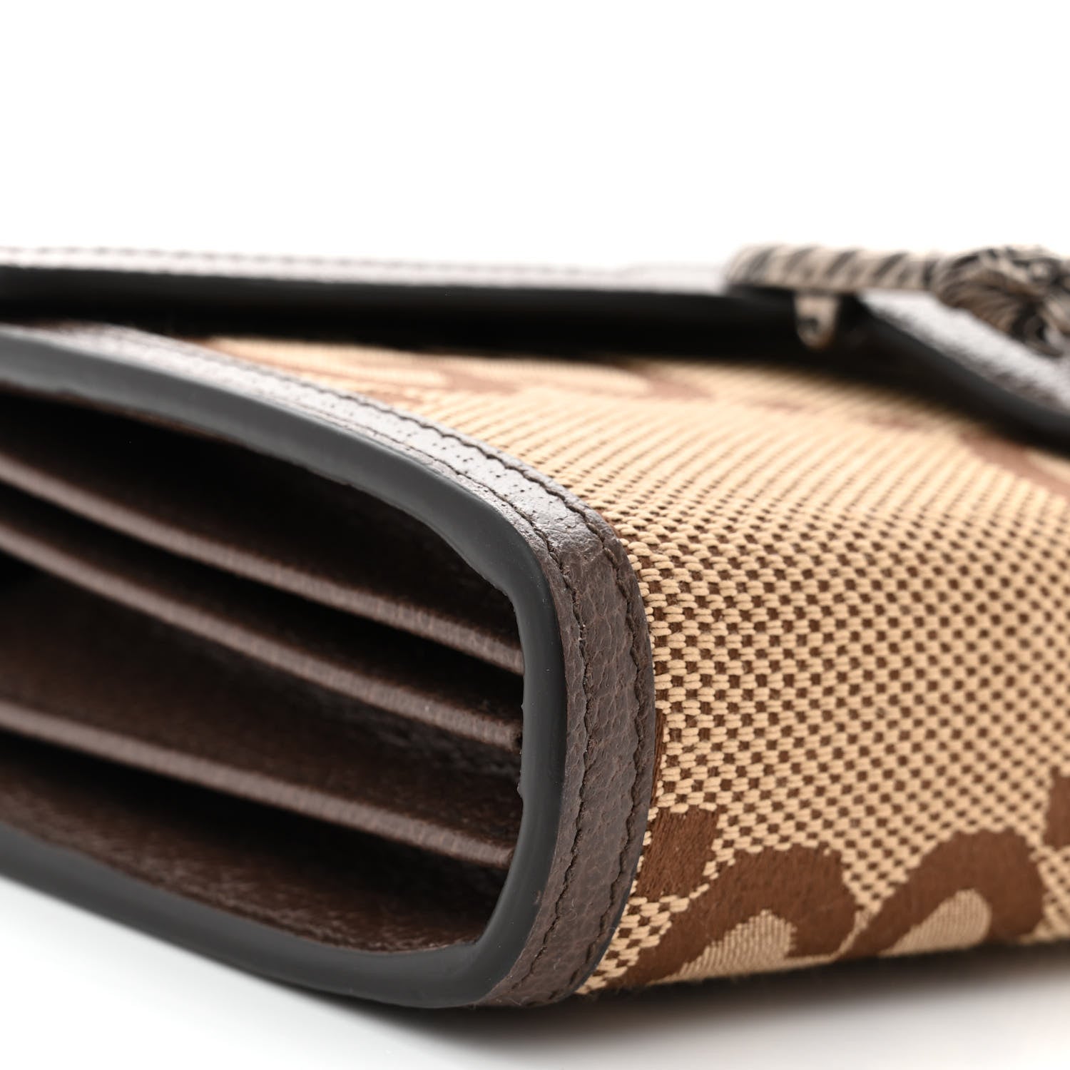 Gucci Monogram Jumbo GG Textured Dollar Calfskin Mini Dionysus Chain Wallet Camel Ebony New Acero 10 of 11