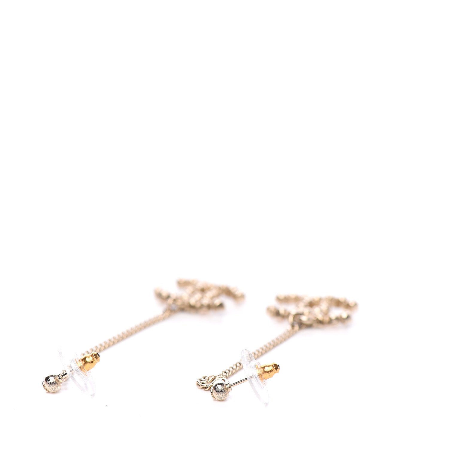 Chanel Crystal CC Drop Earrings Pink Grey Gold 3 of 4